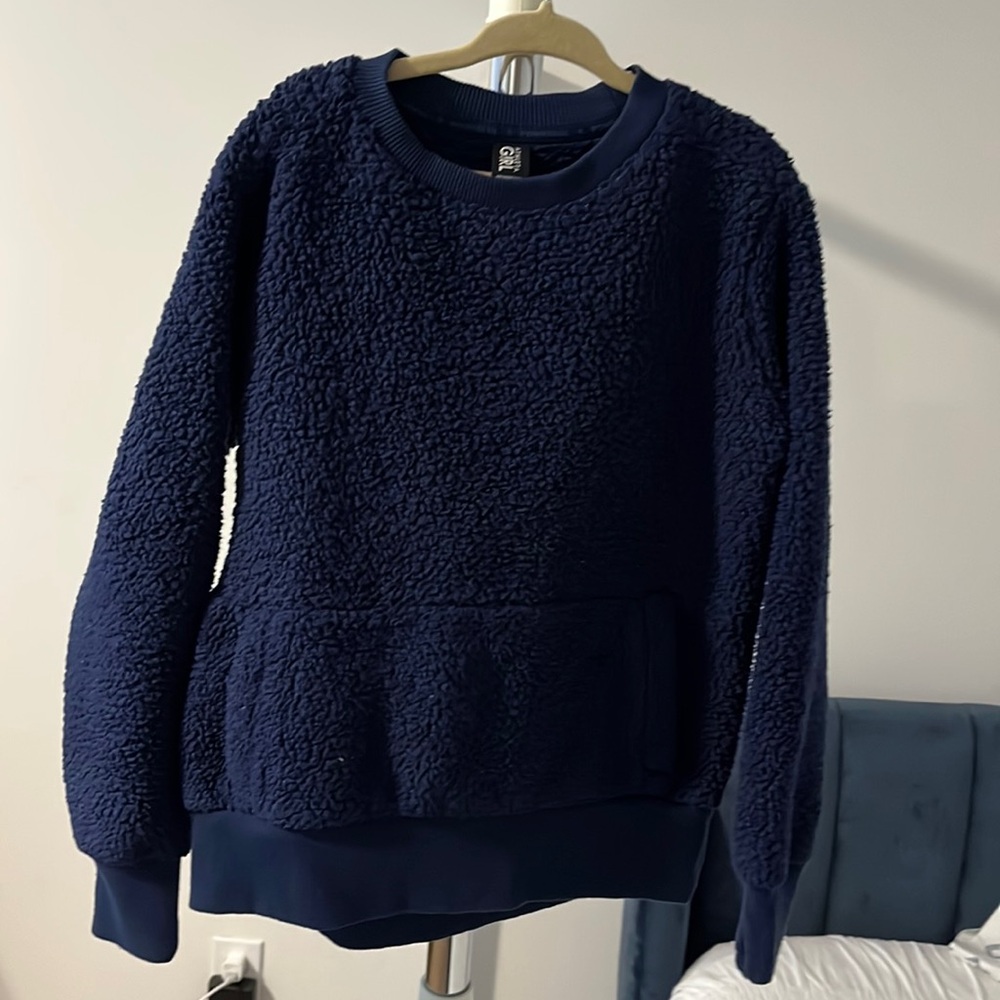 Athleta Girl Navy Blue Sherpa Sweatshirt size 6